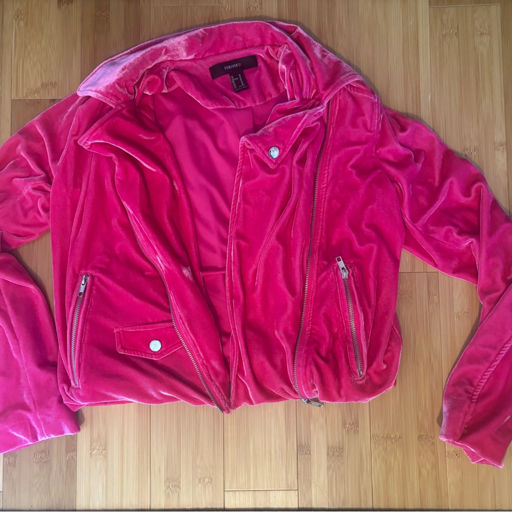 Forever 21 Vibrant Pink Velvet Bomber Jacket